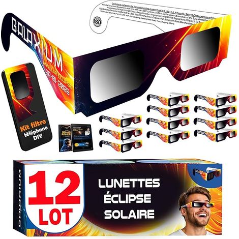 Galaxium Lot de 12 Lunettes Eclipse Solaire ISO 12312-2 AAS 2026  Lunette pour Eclipse Solaire  Lunettes Protection Eclipse Solaire  Lunettes d'Eclipse Solaire (1/5)