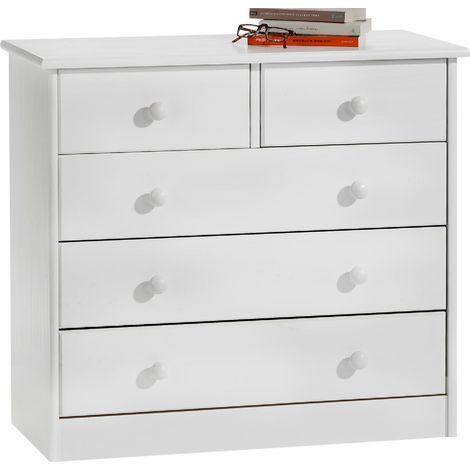 Idimex – Commode enfant en pin massif blanc – 5 tiroirs sur rails plastiques – Dimensions 74 x 79 x 35 cm (H x L x P) (1/4)