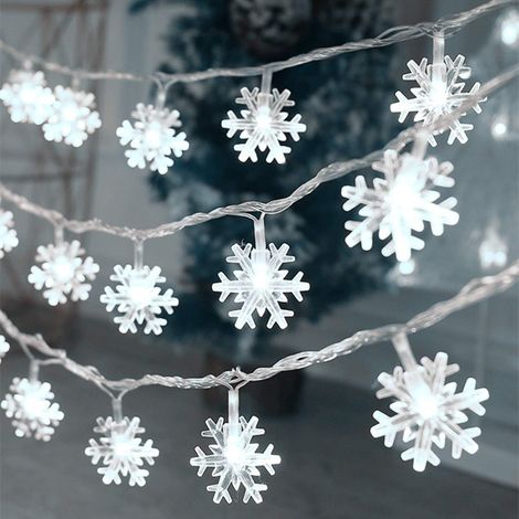 Guirlande Lumineuse - 6 M - 40 LED Blanc Chaud - Motif Flocons De Neige - IP44 - Piles AA - Pour Décoration Intérieure Et Extérieure - 1 Pièce (1/5)