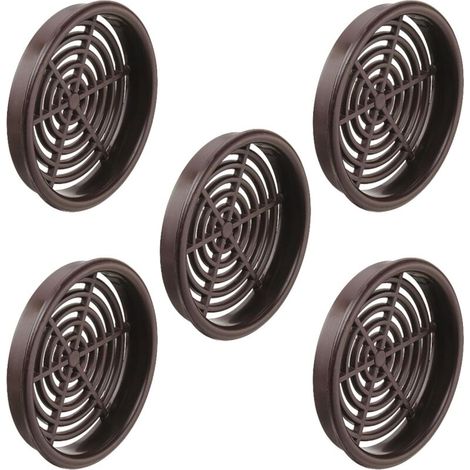 – Lot de 5 grilles de ventilation ronde en plastique 60mm – Hauteur 9mm – Pour plafond et mur – Couleur marron foncé (1/3)