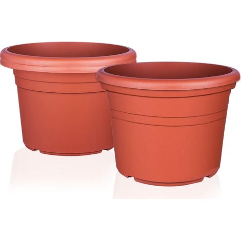 BigDean Lot de 3 pots de fleurs ronds en plastique couleur terre cuite, Ø 40 cm x 28 cm. (1/5)