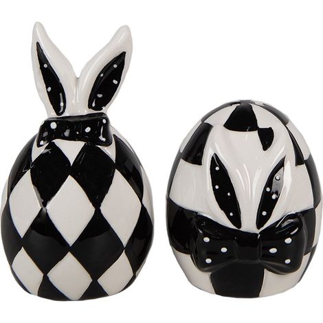 Salière et Poivrière en Céramique Lot de 2 Blanc et Noir Motif Lapin Ø 5x9 cm et Ø 5x7 cm - PANGIVO (1/5)