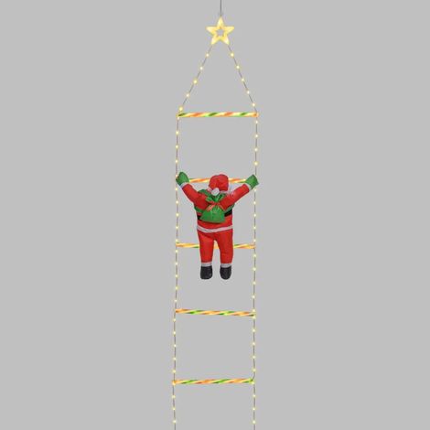 Père Noël Lumineux H40 cm sur Échelle H200 cm LED Blanc Chaud & RGB 11 Jeux de Lumière Lotti (1/5)