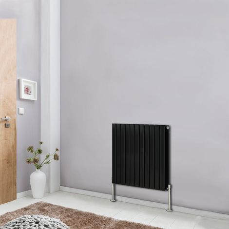Modern Horizontal Column Designer Radiator Black 600x748 Flat Double Panel - Home Livingroom Bedroom Bathroom Heater (1/5)