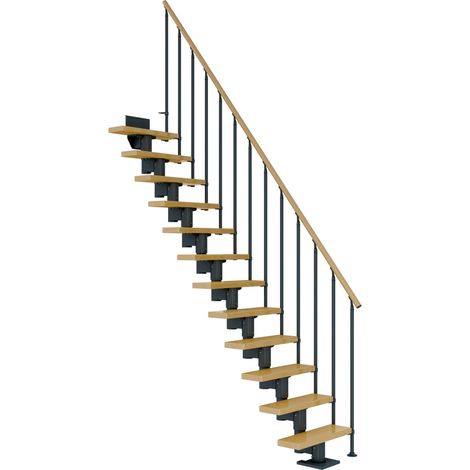 Dolle Mittelholmtreppe Dublin Gerade aus Ahorn lackiert 61 cm breit für GH 278–337 cm UK Metall Anthrazit mit Einzelstabgeländer