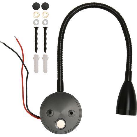 Touch-controlled LED wall-mounted reading light, 3 color temperatures, dimmable bedside lamp with gooseneck hose for RV, boat, camper van, DC 12-24V, black (1/5)