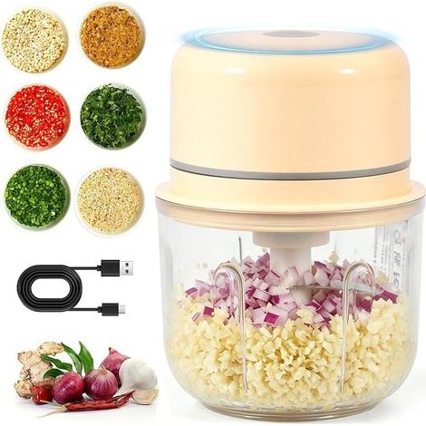 Electric Chopper, 250ml Blender Chopper USB Rechargeable Onion Chopper, Mini Vegetable Chopper with 3 Blades Portable Small Electric Blender for Onion Garlic Fruits Nuts Meat (1/5)