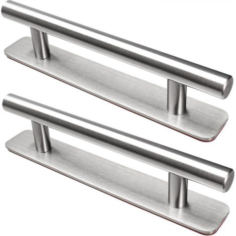 Set di 2 maniglie autoadesive per mobili in acciaio inox color argento (15 x 2,5 x 3,5 cm) - Non è necessaria la foratura.
