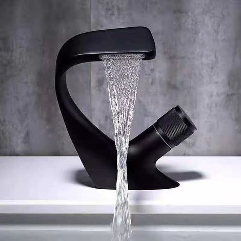 Einloch-Wasserfall-Waschtischarmatur, Messing-Waschtischarmatur, luxuriöse Design-Badewannen-Waschtischarmatur (schwarz, 1813 cm)