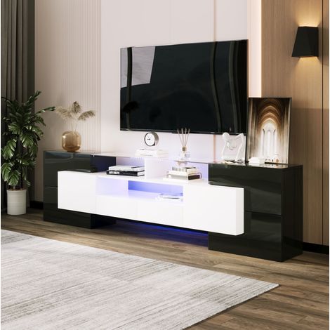 Mueble TV bajo 200 x 35 x 60 cm con LED multicolor, negro y blanco DESVIAE (1/5)