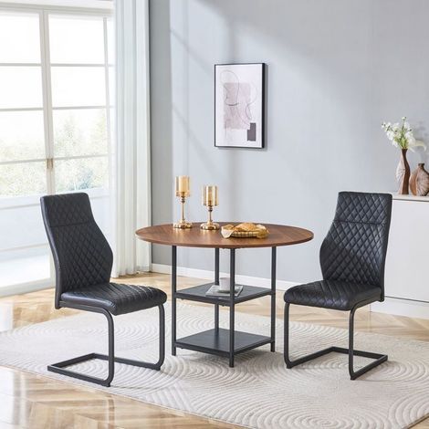 Table et Chaises de Salle à Manger 107 cm 2 Chaises double niveau de rangement MDF métal style industriel motif à losanges noires (1/5)