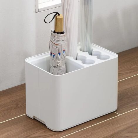 QORVA-Porte-parapluies blanc avec bac de récupération, idéal pour une entrée, un coin peu encombrant, la maison ou le bureau. Peut contenir 10 parapluies. (1/5)