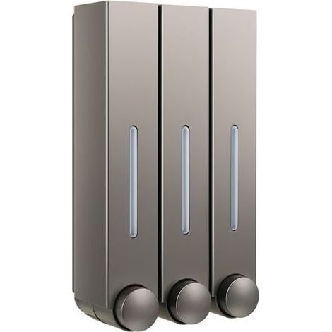 Distribuidor de champú y acondicionador de 3 compartimentos para ducha, montaje en pared, sin perforación, para baño de hotel, gris (1/4)