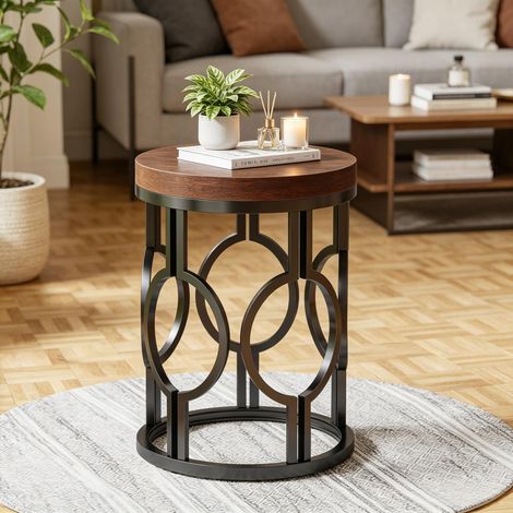 Table d'appoint industrielle réglable de 45 cm avec structure en métal pour chambre et salon - Table basse minimaliste et polyvalente (1/5)