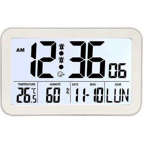 Horloge murale et à poser digitale LCD blanche avec rétroéclairage, calendrier, alarme et thermomètre h180h-light blanc 23,1 × 3,6 × 13,7 cm 350 g – Livraison gratuite