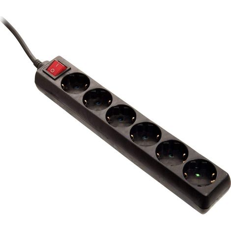 Bloc multiprise 6 prises noir avec interrupteur 230 V/16 A - Multiprise avec câble de 1,4 m et protection contre les contacts - Prises tournées à 45° - Multiprise intérieure - IP20, 11512 (1/2)