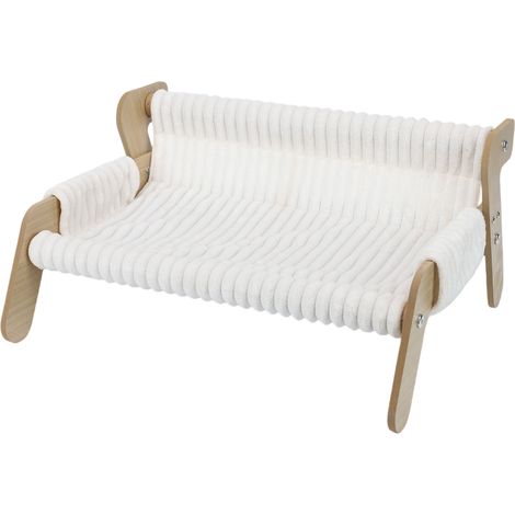 Hamac Chat Surélevé Bois E1 et Flanelle Côtelée 54x44x27 cm – Canapé / Lit Hiver Anti-Humidité, Couchage Moelleux 4 Saisons, Meuble Salon pour Chat et Petit Chien (1/4)