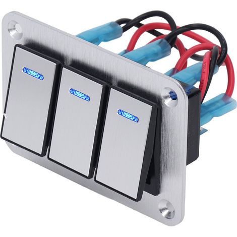 Panneau commutateur bascule 3 voies en alliage aluminium robuste resistant a l'usure avec LED bleues pour voiture camping-car bateau (1/5)