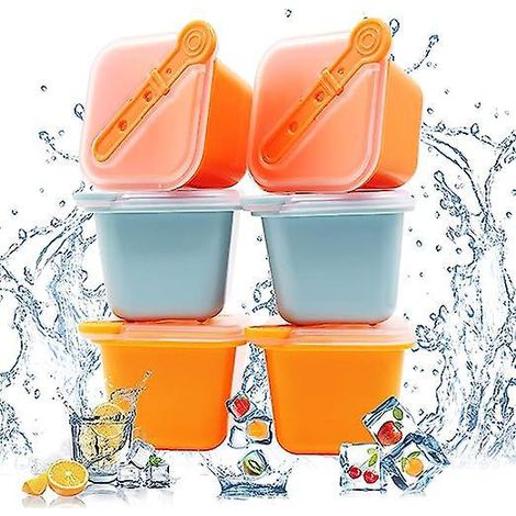 lot De 6 - Moules Glaons Avec Couvercles, Moules Glaons Carrs, Moules Glaons Empilables Avec Btons De Popsicle Pour La Crme Glace Faire Soi-mm (1/5)