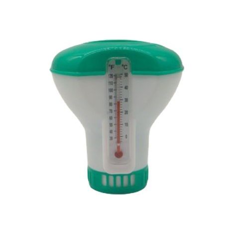 Floating dispenser with thermometer for swimming pools, for 20g tablets (1/5)