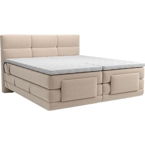 Set letto Boxspring 2x80x200 Beige LODI di PALACIO: Testata trapuntata + Rete relax elet. + Materasso + Topper