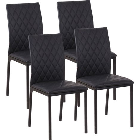 Set 4 Sedie da Pranzo in Finta Pelle Effetto Diamantato Nero (1/5)
