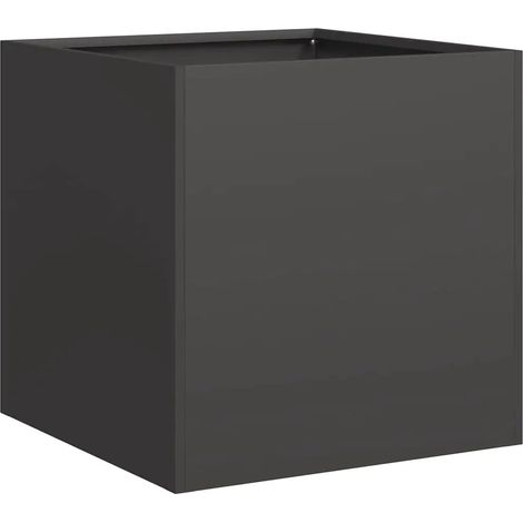 Jardinière carrée design moderne balcon jardin 40 x 40 x 40 cm avec fond ouvert en acier laminé à froid noir (1/5)