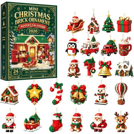 Adventskalender 2026 mit 24 flachen, 2D-Acryl-Hängeornamenten im Weihnachtspost-Design – Christbaumschmuck (1/5)