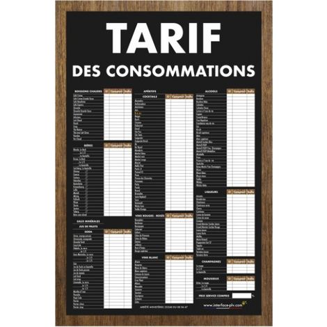 Ardoise double face TARIF DES CONSOMMATIONS traditionnel dimensions 61 x 41 cm (1/4)