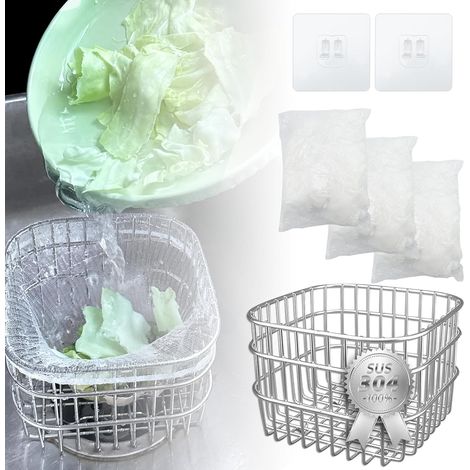 Sacs égouttoirs jetables pour évier, avec panier de rangement, 150 sacs en filet, filet récupérateur de déchets alimentaires en acier inoxydable 304 (1/5)