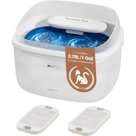Ortviai – Katzen- und Hunde-Trinkbrunnen 3,78 Liter – Wirbelfiltration, Doppeldom mit 300 ml Reserve – leise, transparenter Tank – Netzteil nicht inklusive (1/5)