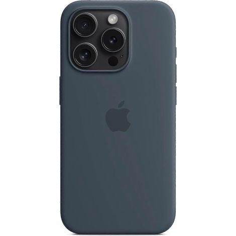 Coque en silicone pour iPhone 15 Pro, compatible MagSafe, bleu foncé