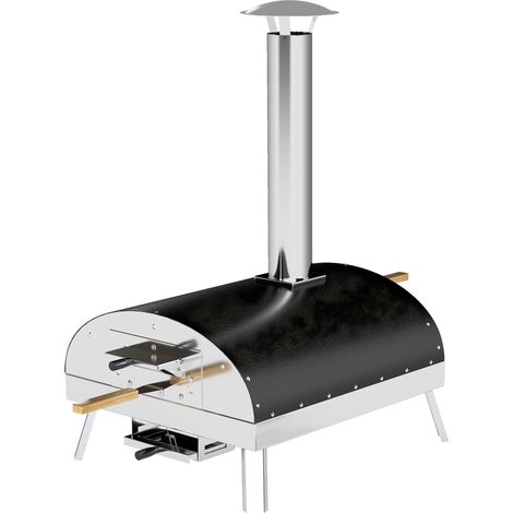 Mini four à pizza au feu de bois, équipé d'une pierre réfractaire, d'un thermomètre et d'un plateau pivotant, idéal pour les jardins, les terrasses ou les campings. (1/5)