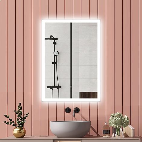 Aica Miroir de salle de bain 50x70cm Lumineux, Tricolore + Dimmable + Mémoire + Anti-Buée
