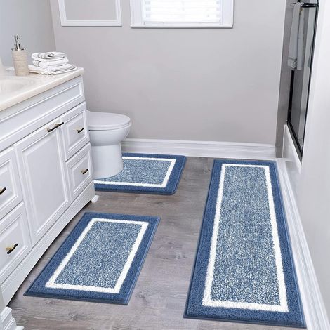 Lot de 3 Tapis de Bain Microfibre, Super Absorbants l'eau Tapis Salle de Bain et Tapis Toilette Antidérapant Lavables en Machine, Moelleux Ensemble Tapis de Douche pour Bord de la Baignoire (1/5)
