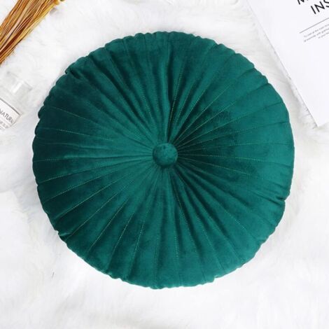 Coussin rond en velours motif citrouille, 35 cm, vert foncé, convient pour salon, canapé, lit, sol (1/5)