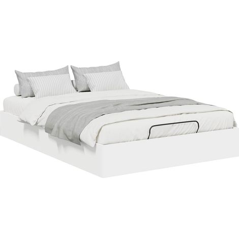 Lit double，Lit adulte，Cadre de lit ottoman Blanc 193 x 140 x 25 cm Bois d’ingénierie (1/5)