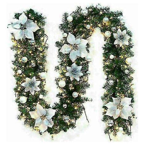 Guirlande de Noël pré-illuminée de 2,74 m (9 pi) avec lumières, couronne de porte, décoration de cheminée de Noël (1/5)