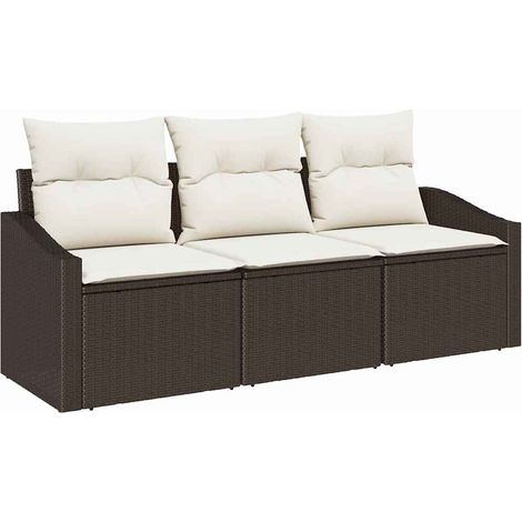 Sofa Set with Cushion 3 pcs Brown Poly Rattan vidaXL