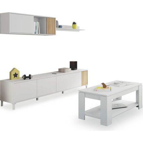 Pack salón con mesa de centro Nitza Plus V1 Blanco Artik (Blanco Mate) - Natur (ancho) x 47cm (alto) (1/5)