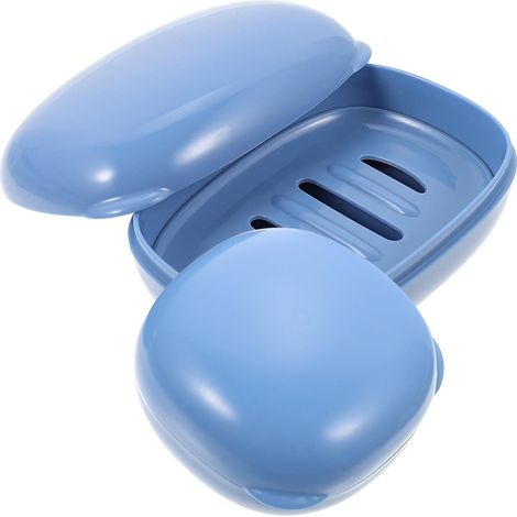 Porte-savon portable étanche avec couvercle, lot de 2 (carré bleu) (1/5)