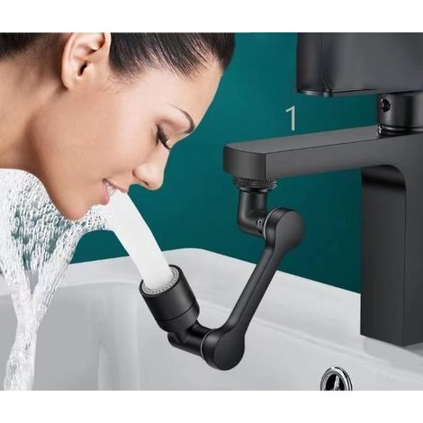 Noir Rallonge de robinet, aérateur de robinet rotatif à 1080°, buse de mélange à 2 rayons, aérateurs universels pour robinets de cuisine/salle de bain (1/5)