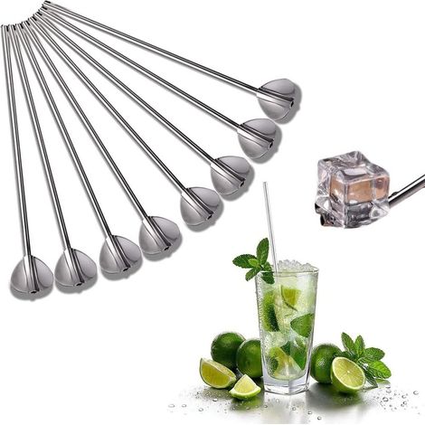 8 Pieces Stainless Steel Straw Spoon, Reusable Stainless Steel Straw Spoon, Metal Spoon Drinking Straws, Safe and Non-Toxic, for Cocktails, Juice, Coffee, Ice Cubes (1/5)