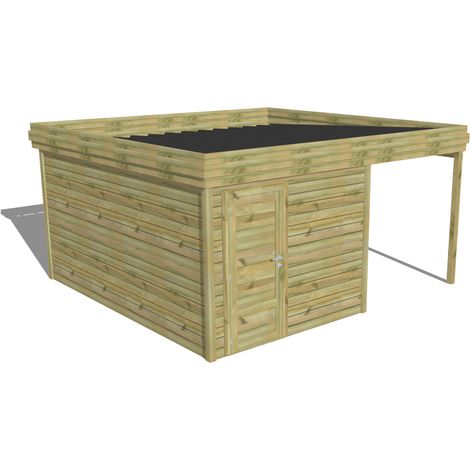 ABRI DE JARDIN bois Pin autoclave 27mm - 4,64x4,34m / 20,1m2 - Bac acier - Abri Français (1/5)