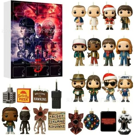 Calendrier de l'Avent Père Noël en verre de mer 2026 – Compte à rebours de Noël du petit Père Noël Stranger Things D Stranger Things D (1/5)