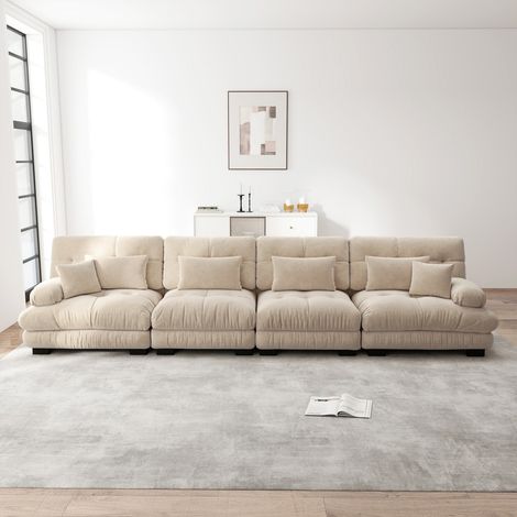 Canapé d'angle modulable 4 places canapé-lit, tissu chenille marron clair, assise profonde, pour salon, appartement, studio 406x77x81cm (1/5)