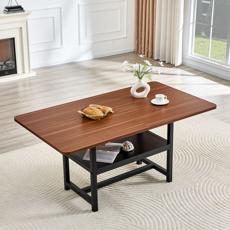 Esszimmertische Rechteckiger Esstisch mit Regal, schwarz und nussbaum, 160x90x76 cm