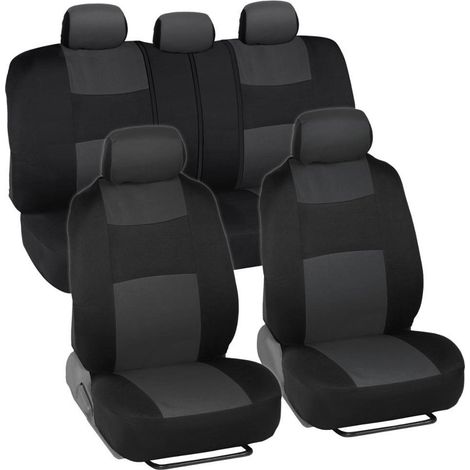 Set completo di coprisedili per auto - sedili anteriori e posteriori, facile installazione, accessori per auto, camion, furgoni e SUV - Grigio Nero (1/5)