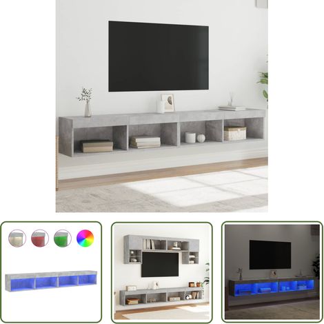 The Living Store Meubles TV avec lumières LED 2 pcs gris béton 100x30x30 cm - Meuble Tv - Meuble Audiovisuel - Éclairage Led - Rangement Murale - Télévision (1/5)