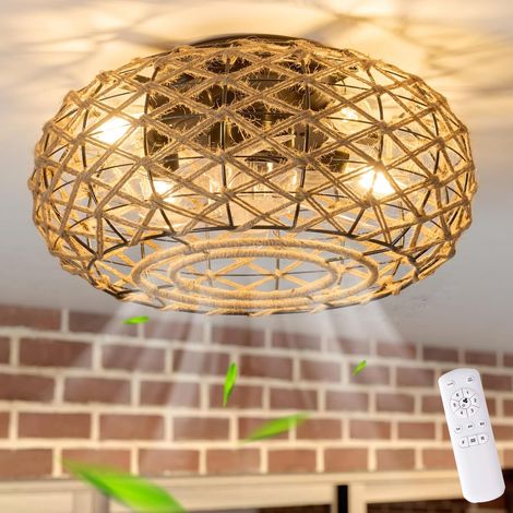 Ventilateur de plafond avec lumière et télécommande, Lustre de style bohème avec ventilateur, Plafonnier, 6 vitesses, minuterie, φ 40CM